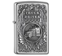Zippo Windproof Lighter, Trucker Design - Satin Chrome, Emblem - Refillable, Reusable, Windproof Design - Comes in Gift Box - Made in USA