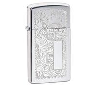 Zippo Windproof Lighter - Venetian - High Polish Chrome - Slim Case - Refillable, Lifetime Use - Adjustable Flame - Gift Box - Metal Construction - Made in USA