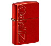 Zippo Windproof Lighter, Vertical Logo Design - Metallic Red, Laser Engraving - Refillable, Reusable, Windproof Design - Comes in Gift Box - Made in USA
