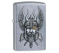 Zippo Windproof Lighter - Viking Norse God - Silver - Street Chrome Finish - Colour Image - Refillable - Reusable - Gift Box - Made in USA
