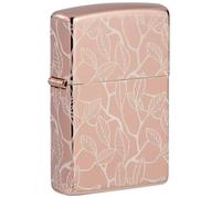 Zippo Windproof Lighter, Vine and Leaves Design - High Polished Rose Gold, Laser 360° - Refillable, Reusable, Windproof Design - Comes in Gift Box - Made in USA