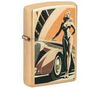 Zippo Windproof Lighter - Vintage Car and Woman Design - Refillable - Gift Box - Metal - Made in USA