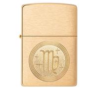 Zippo Windproof Lighter - Virgo Emblem - Brushed Brass Finish - Refillable for Lifetime Use - Adjustable Flame - Gift Box - Metal Construction - Made in USA