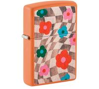 Zippo Windproof Lighter - Wavy Flower - Orange Matt with Color Image - Refillable - Reusable - Windproof Design - Gift Box - Made in USA