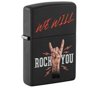 Zippo Windproof Lighter - We Will Rock You - Iron Stone Colour Image - Refillable, Lifetime Use - Adjustable Flame - Gift Box - Metal Construction - Made in USA