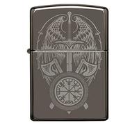 Zippo Windproof Lighter - Wings & Sword Model - Black Ice Finish with Photo Image - Refillable - Reusable - Windproof Design - Gift Box - Metal - Made in USA