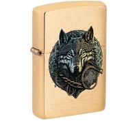 Original Zippo Lighter - Wolf Warrior Design in Brushed Brass (Gold)