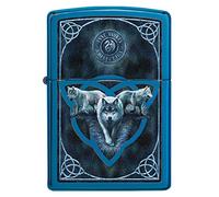 Zippo Windproof Lighter - Wolves Design by Anne Stokes - High Polish Blue Finish - Refillable - Reusable - Windproof Design - Gift Box - Metal - Made in USA