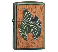 Zippo Windproof Lighter - Woodchuck Large Flame, High Polish Green, Mahogany Emblem/Laser Engrave - Refillable - Reusable - Windproof - Gift Box - Made in USA