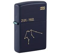 Zippo Windproof Lighter, Zodiac Aquarius Design - Matt Navy Blue, Laser Engraving - Refillable, Reusable, Windproof Design - Comes in Gift Box - Made in USA