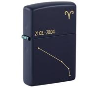Zippo Windproof Lighter, Zodiac Aries Design - Matt Navy Blue, Laser Engraving - Refillable, Reusable, Windproof Design - Comes in Gift Box - Made in USA