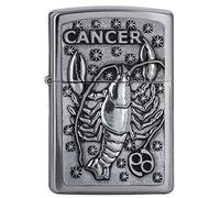 Zippo Windproof Lighter, Zodiac Cancer Design - Brushed Chrome, Emblem - Refillable, Reusable, Windproof Design - Comes in Gift Box - Made in USA