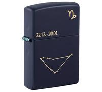 Zippo Windproof Lighter, Zodiac Capricorn Design - Matt Navy Blue, Laser Engraving - Refillable, Reusable, Windproof Design - Comes in Gift Box - Made in USA
