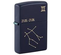 Zippo Windproof Lighter, Zodiac Gemini Design - Matt Navy Blue, Laser Engraving - Refillable, Reusable, Windproof Design - Comes in Gift Box - Made in USA