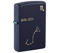 Zippo Windproof Lighter, Zodiac Scorpio Design - Matt Navy Blue, Laser Engraving - Refillable, Reusable, Windproof Design - Comes in Gift Box - Made in USA