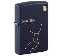 Zippo Windproof Lighter, Zodiac Virgo Design - Matt Navy Blue, Laser Engraving - Refillable, Reusable, Windproof Design - Comes in Gift Box - Made in USA