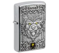 Zippo Wolf Storm Lighter, Emblem, Refillable, Windproof Design, Gift Box, Made in USA, Brushed Chrome
