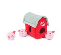ZippyPaws - Farm Pals Burrow, Interactive Squeaky Hide and Seek Plush Dog Toy - Bubble Babiez Pig Barn