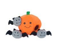 ZippyPaws Halloween Burrow Interactive Dog Toys - Hide and Seek Dog Toys and Puppy Toys, Colorful Squeaky Dog Toys, and Plush Dog Puzzles, Pumpkin with Bats