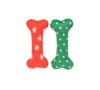 ZippyPaws - Holiday Patterned Bones - Soft Squeaker Plush Dog Bone Toy - Large, 2 Pack