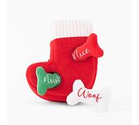 ZippyPaws Holiday Zippy Burrow - Naughty or Nice Stocking - No-Stuffing Squeaky Dog Toy