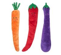 ZippyPaws Jigglerz - Dog Squeaky Toys to Keep Them Busy, Funny Food Plush for Small, Medium, & Large Dogs, Cute Stuffed Puppy Toy, Pet Products, Gift for All Breeds - Eggplant, Pepper, & Carrot