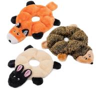 ZippyPaws Loopy - No Stuffing Dog Toys to Keep Them Busy, for Small, Medium, & Large Dogs, Squeaky Pet Toys for Boredom, Unstuffed Chew Toy, Plush Puppy Products, Sheep, Hedgehog, & Fox - 3 Pack, 10"