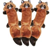 ZippyPaws Zingy 3-Squeaker No Stuffing Plush Dog Toy, Raccoon (3 Pack)