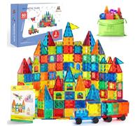 Zippytoys Magnetic Tiles Building Blocks Set for Kids - 60PCS 3D Magnetic Construction Toy with Wheel Cart & Storage Bag - STEM Learning Toy for Boys & Girls Age 3+ - Strong Magnets & Safe ABS Plastic