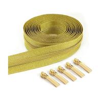 Zips for Sewing 3# 5# Nylon Zipper Tapes + Sewing Zipper Sliders DIY Plastic Zip by The Meter Shoes Purse Zips Pulls DIY Repair Kits Accessories(ZT148KY273-Gold,3Meters,No3)