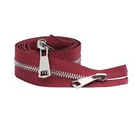 Zips for Sewing 30/40/50/60/70/80cm 5# Colorful Open-end Double Sliders Silver Metal Zipper DIY Handcraft for Cloth Pocket Garment(Wine Red,50cm)
