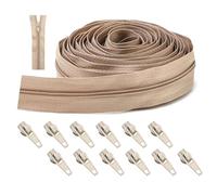 Zips for Sewing, Continuous Zip Repair 5m Beige Zipper Size 3 Yard Bulk Zippers for Sewing with 12 Sliders Long Zip, Heavy Duty Trimmable on Roll NO.3 Pullers for DIY Sewing Tailor Craft Bag