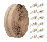 Zips for Sewing, Invisible Zip 5m Continuous Zip,Zippers for Sewing with 12 Zipper Heads,Nylon Coil Zippers Replacement Bulk Sewing Zipper for Dresses Skirts Pillows or Sewing (Beige)