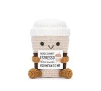 ZipSeven Handmade Positive Crochet Doll with Encouraging Card, Coffee Cup and Tooth Knitted Toy, Funny Desk Decor, Motivational Gift for Coworkers, Friends, Dental & Espresso Lovers (Positive Coffee)