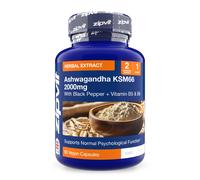 Zipvit Ashwagandha KSM 66 2000 mg with Vitamin B6, B5 & Black Pepper, High Strength Ashwagandha Root Extract, 60 Vegan Capsules, 2 Months