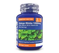 Zipvit High Strength Ginkgo Biloba 12000mg with Vitamins B3 & B5, 180 Vegan Tablets, Supports Memory, Focus, Brain Health & Cognitive Wellness, Standardised 50:1 Leaf Extract, 3 Months Supply.