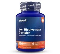 Zipvit Iron Tablets High Strength with Vitamin C, B12 & Folic Acid, 180 Vegan Energy Tablets, Iron Bisglycinate Supplements for Women & Men for Energy & Absorption