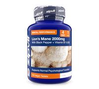 Zipvit Lions Mane Supplement 2000mg with B1, B5 & Black Pepper, 4 Months Supply, Lions Mane Mushroom 15:1 Extract, Supports Mental Performance, 120 Vegan Tablets