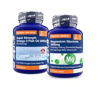 Zipvit Omega 3 2000mg + Magnesium Glycinate 2000mg, Mind & Body Bundle, Supports Heart, Brain, Vision, Muscles, Nervous System & Psychological Function, 2 Months Supply