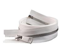 ZIPZSY #5 Open-End Metal Zipper, Silver Teeth, Separating Silver Metal Zippers Bulk for Jackets Coats Bags Sewing Crafts (White, 50cm)