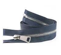 ZIPZSY #5 Open-End Metal Zipper, Silver Teeth, Separating Silver Metal Zippers Bulk for Jackets Coats Bags Sewing Crafts (Navy Blue, 80cm)