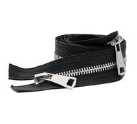 ZIPZSY #5 Two Way Separating Zipper, Open-End, Double-Slider, Silver Metal Zippers for DIY Dressmaking, Jackets Coats Sewing Crafts (Black, 80cm)