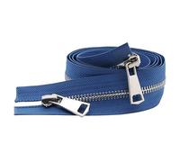 ZIPZSY #5 Two Way Separating Zipper, Open-End, Double-Slider, Silver Metal Zippers for DIY Dressmaking, Jackets Coats Sewing Crafts (Blue, 80cm)