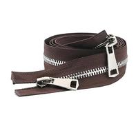 ZIPZSY #5 Two Way Separating Zipper, Open-End, Double-Slider, Silver Metal Zippers for DIY Dressmaking, Jackets Coats Sewing Crafts (Coffee Brown, 100cm)