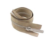 ZIPZSY #8 Open-End Metal Zipper, Self-Locking Zipper Slider, Silver Metal Teeth Separating Zip Fastener for Sewing Crafts (Khaki, 90cm)