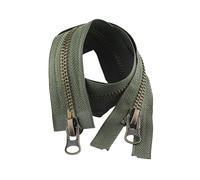 ZIPZSY #8 Two Way Separating Copper Zipper, Antique Brass Teeth, Open-End, Auto Lock Double-Slider, Bronze Metal Zippers for Sewing Crafts & DIY Accessories (Olive Green, 120cm)