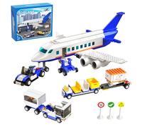 ZIQILIGHTING City Airplane Building Set, Airport Central with Transport Truck, Luggage Car, Boarding Stairs and Sign, Aircraft Model Gift for Boys Girls Aged 6+ (607Pcs)
