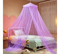 ZIQINPSQ Bed Canopy for Girls with Glowing Stars,Princess Bed Canopy Bed Curtains for Single Double King Size Bed,Bed Netting Room Decor, Ceiling Tent to Cover Toddler (Purple-Star)