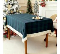 ZIQINPSQ Gingham Rectangle Tablecloth Dining Cover Blue & Green 140 x 180cm | Soft Woven Texture With Elegant Tassel Edges, Ideal for Dining Rooms, Kitchens, Outdoor Gatherings and Special Occasions
