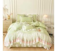ZIQINPSQ Ruffle King Duvet Cover Set Floral Bedding Set,Romantic French Princess Style Breathable Microfiber Comforter Cover(Insert Not Included), Green